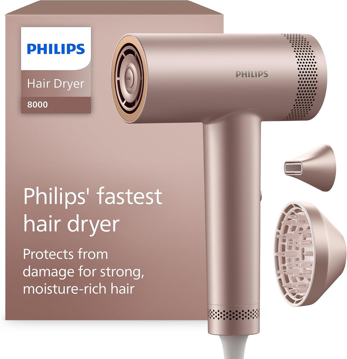 PHILIPS Secadores de pelo, Secador Serie 8000 - con ThermoShield Advanced y motor DC sin cepillo para un secado rápido y cuidado del cuero cabelludo