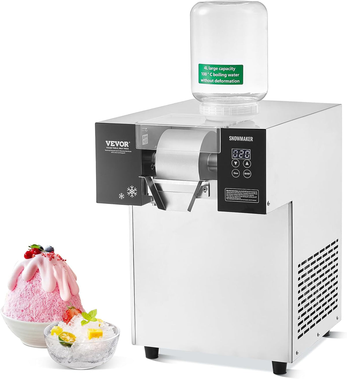 Máquinas para hacer hielo de VEVOR, Máquina de Hielo en Forma de Copos de Nieve 180 kg/24 h Máquina para Raspar Hielo Acero Inoxidable Sistema de