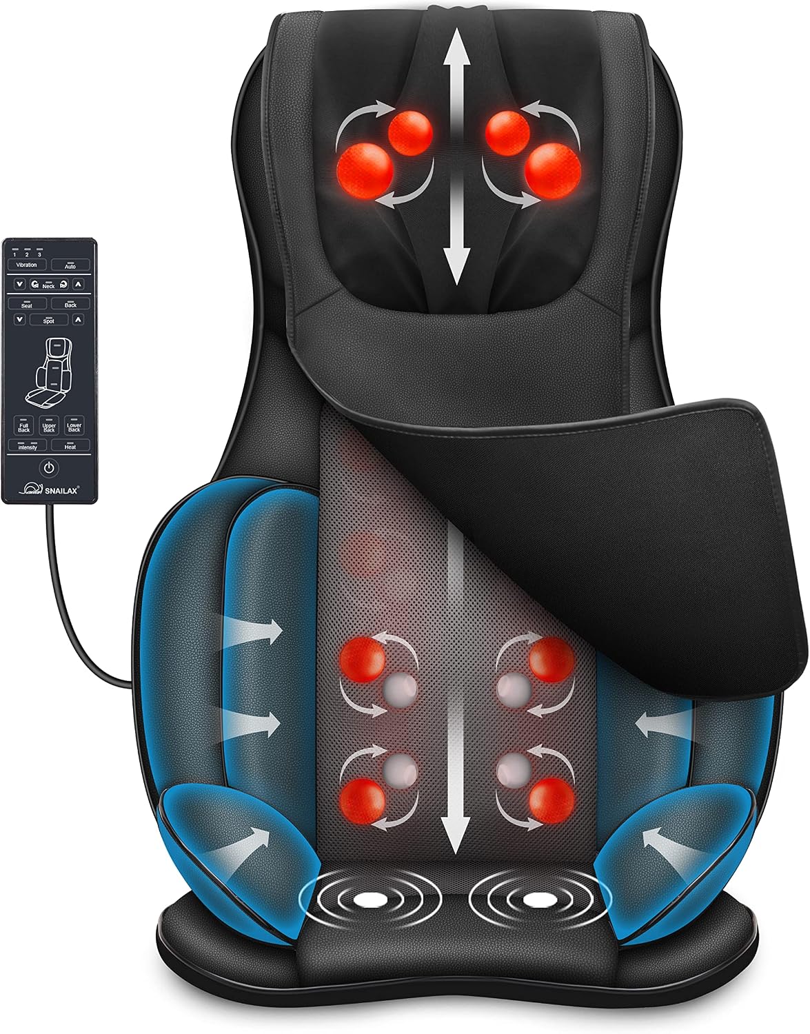 Cojines de masaje eléctrico Snailax, Asiento de Masaje Shiatsu con calor, Cojín de Masaje 4D con compresión/amasado/vibración, masajeador eléctrico de