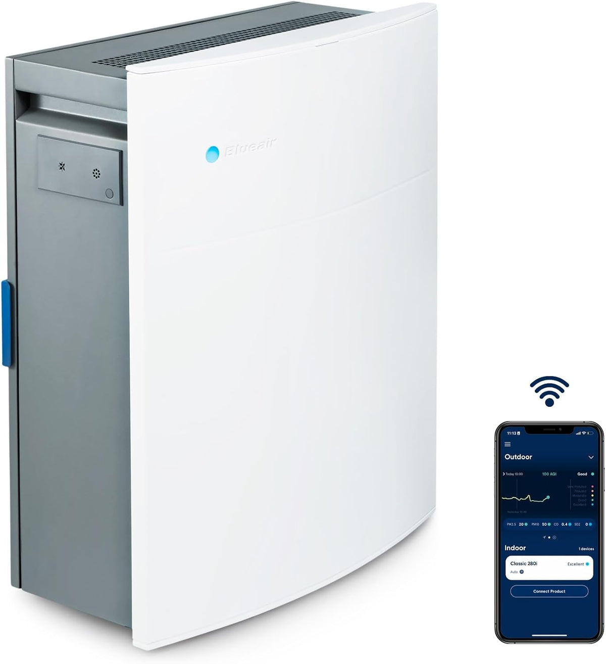 Purificadores de aire BLUEAIR, Classic 280i HEPA Silent Purificador de aire con filtro SmokeBlock para hasta 52m², Blanco