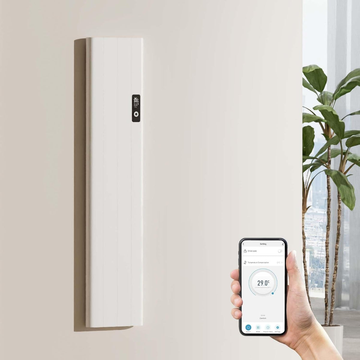 Radiador de EMKE, Eléctrico Mural por Convección 1000W Blanco, 1600x362x60 mm