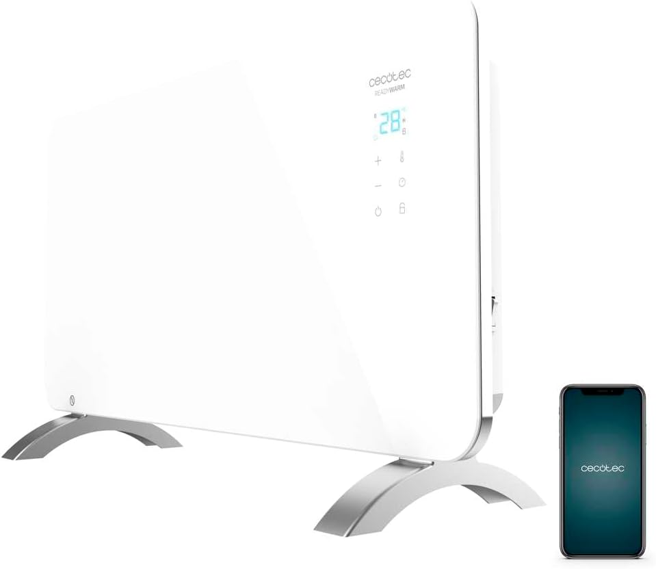 Calefacción Radiador Eléctrico Bajo Consumo Ready Warm 6700 Crystal Connection. Wifi, 1500 W, Termostato Regulable, Temporizador, Soporte de pie