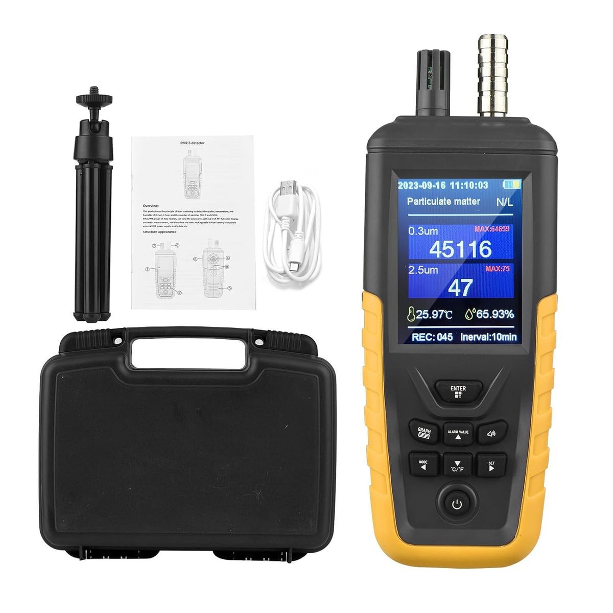 Medidores de calidad de aire interior Monitor de Calidad del Aire, Medidor de CO2 Monitor de Partículas PM0.3/2.5/10um, Monitor de Temperatura y