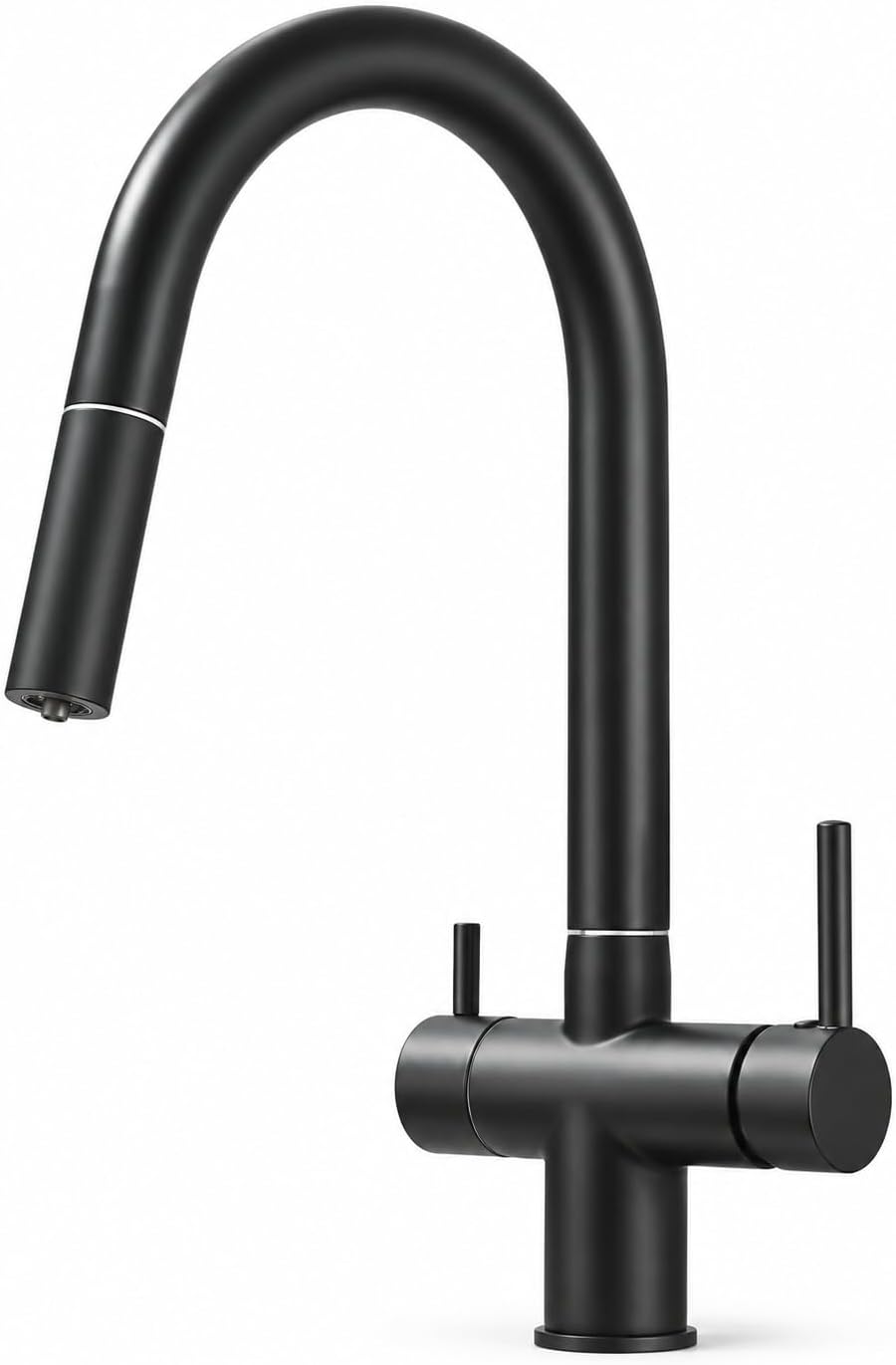 Grifos de llenado de olla Grifo Fregadero Cocina 3 Vías Ducha Slender, Negro Mate, Ari