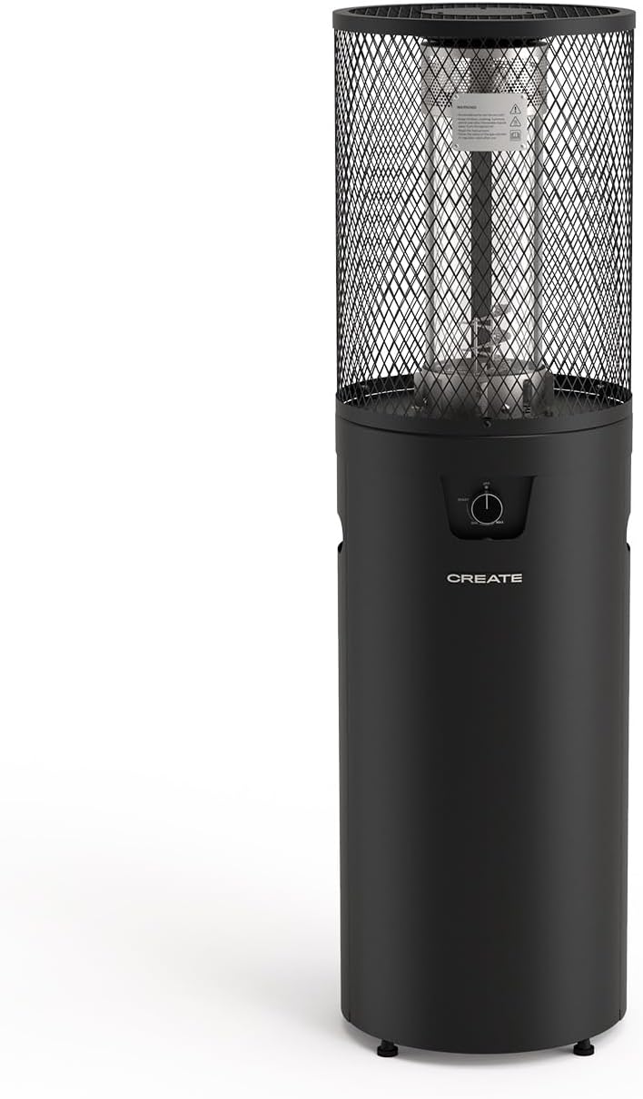 CREATE Calentadores y estufas de exterior, /FIRE ROUND HEATER/Calefactor de gas negro para terrazas y exteriores/Encendido eléctrico, llama regulable