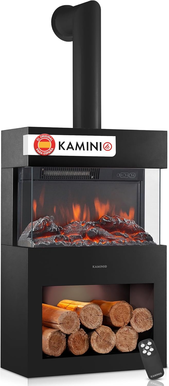 KAMINIO Chimenea eléctrica, ® Henri Chimenea eléctrica con Calefactor & Tubo de Estufa [Negro]