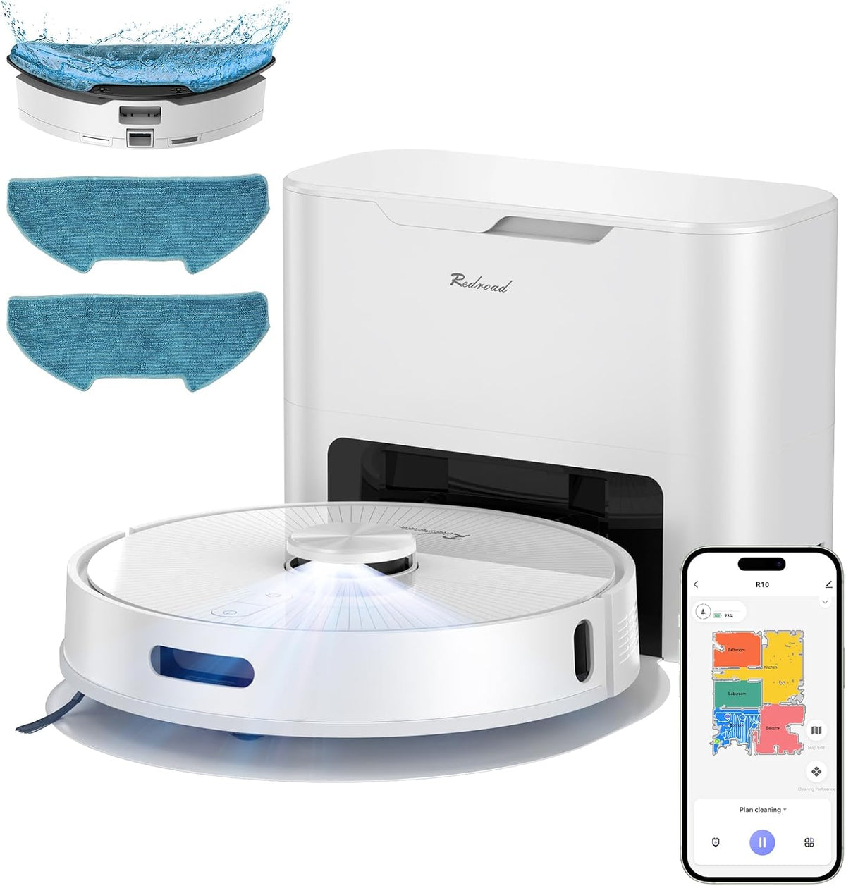 Vozascly Robot aspirador, R10 Robot Aspirador y Fregasuelos con Mapeo, Aspira y Friega Suelos, Vaciado Automático de Polvo de 4L, Doble Navegación