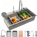 Fregaderos de un seno OMGMTSTORE, Fregadero de cocina en cascada 85x50 cm, fregadero de cocina de acero inoxidable cepillado 304, lavabo de cocina con