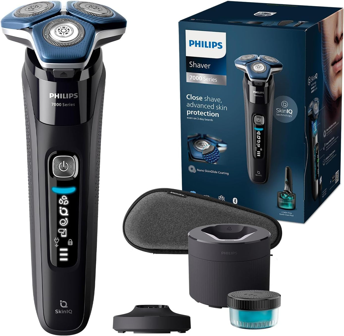 PHILIPS Afeitadoras eléctricas rotativas para hombre, Serie 7000 Afeitadora Eléctrica Hombre, Máquina de Afeitar Barba con Recortadora, 45 cuchillas