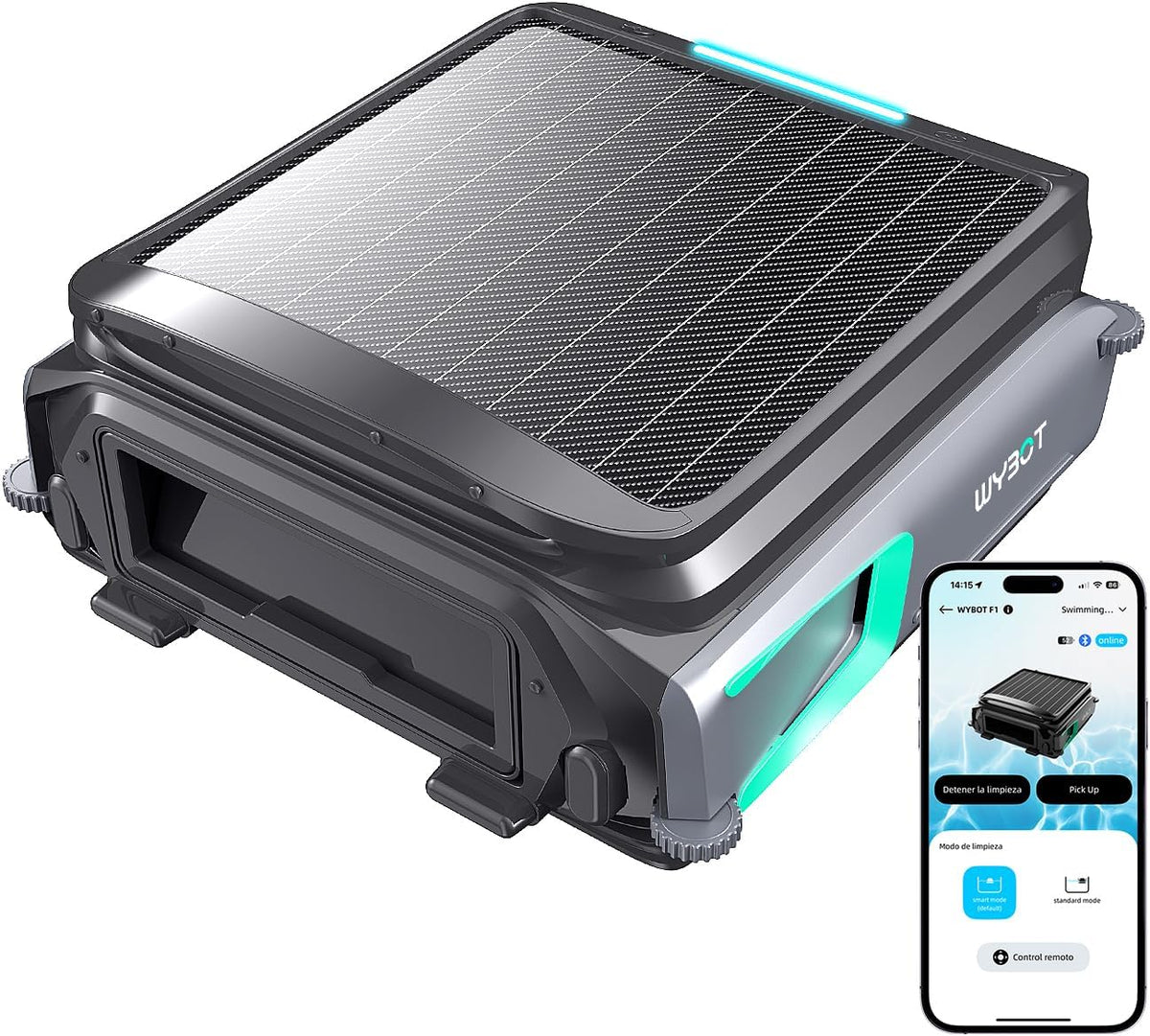 Limpiafondos automático de WYBOT, F1 Skimmer Piscina con Energía Solar Y Batería, Limpia La Superficie del Agua Automáticamente, App Inteligente