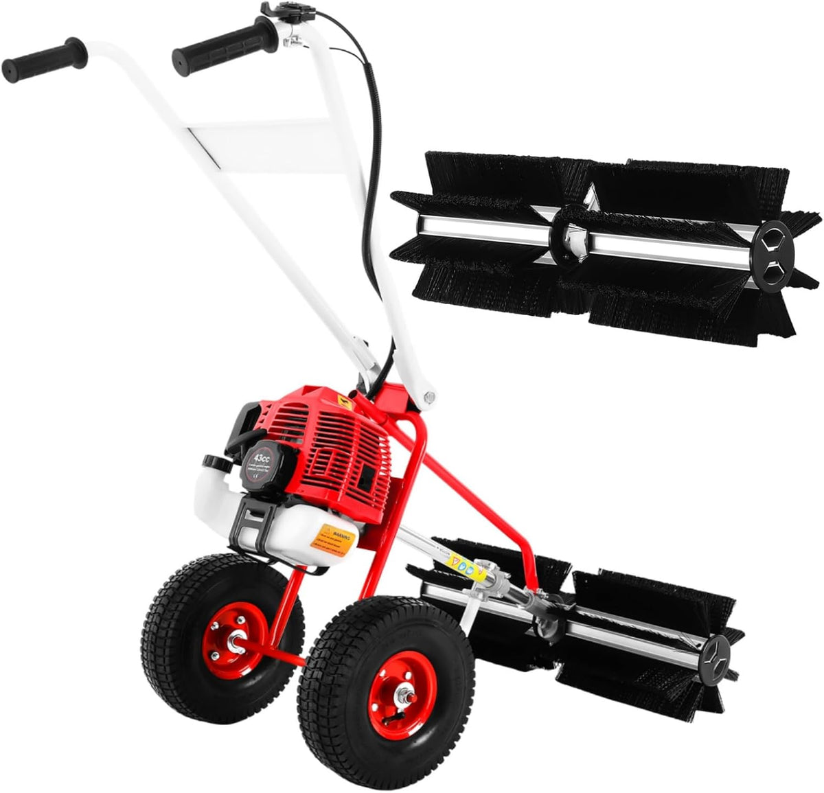 Lanzadores de nieve WSIKGHU, Quitanieves gasolina 43 ccm barredora gasolina motoescoba quitanieves con cepillo de 60 cm de ancho y gafas protectoras