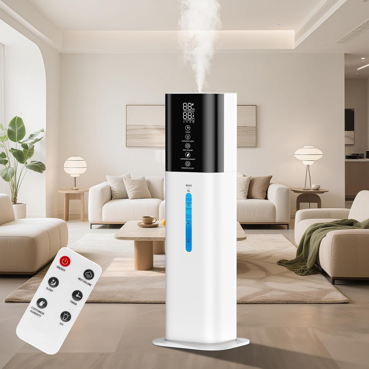 Humidificadores de habitación individual Orealla, Humidificador de Aire 8L Ultrasónico Silencioso Gran Capacidad Dormitorio