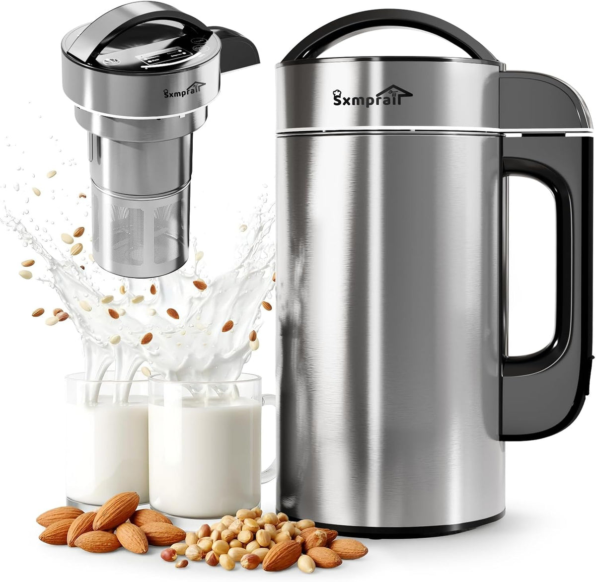 Sxmprail Batidoras espumadoras de leche automática, Máquina para hacer leche de almendras de 50 onzas (filtro colador integrado) para hacer leche a