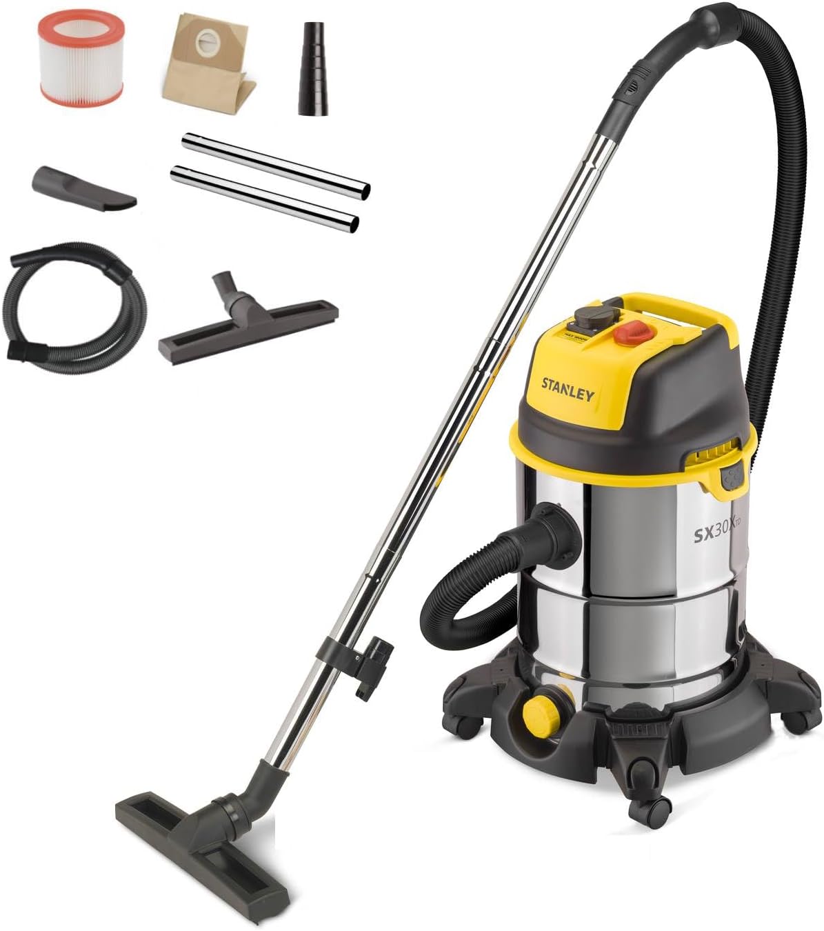 STANLEY SXVC30XTDE Aspiradoras industriales para sólidos y líquido, Aspirador Multiuso de sólidos y líquidos con Toma para Herramientas eléctricas