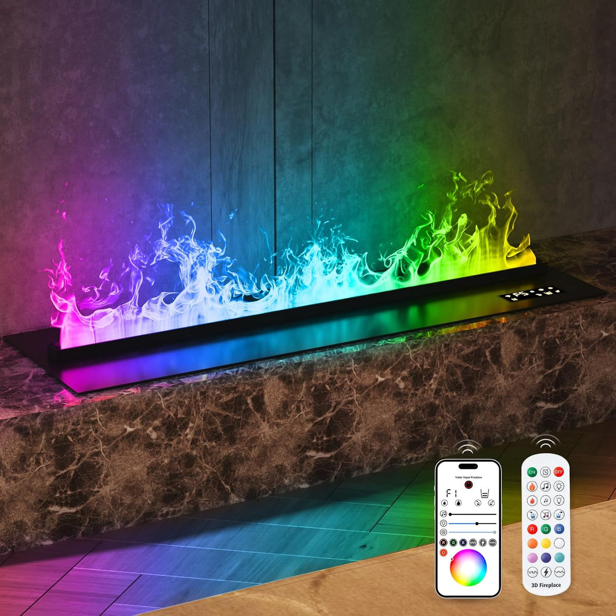 Chimenea eléctrica Vapor de Agua-Chimenea, 9 Colores Llama eléctrica Chimenea, 180cm Sin Calor, Mexhom