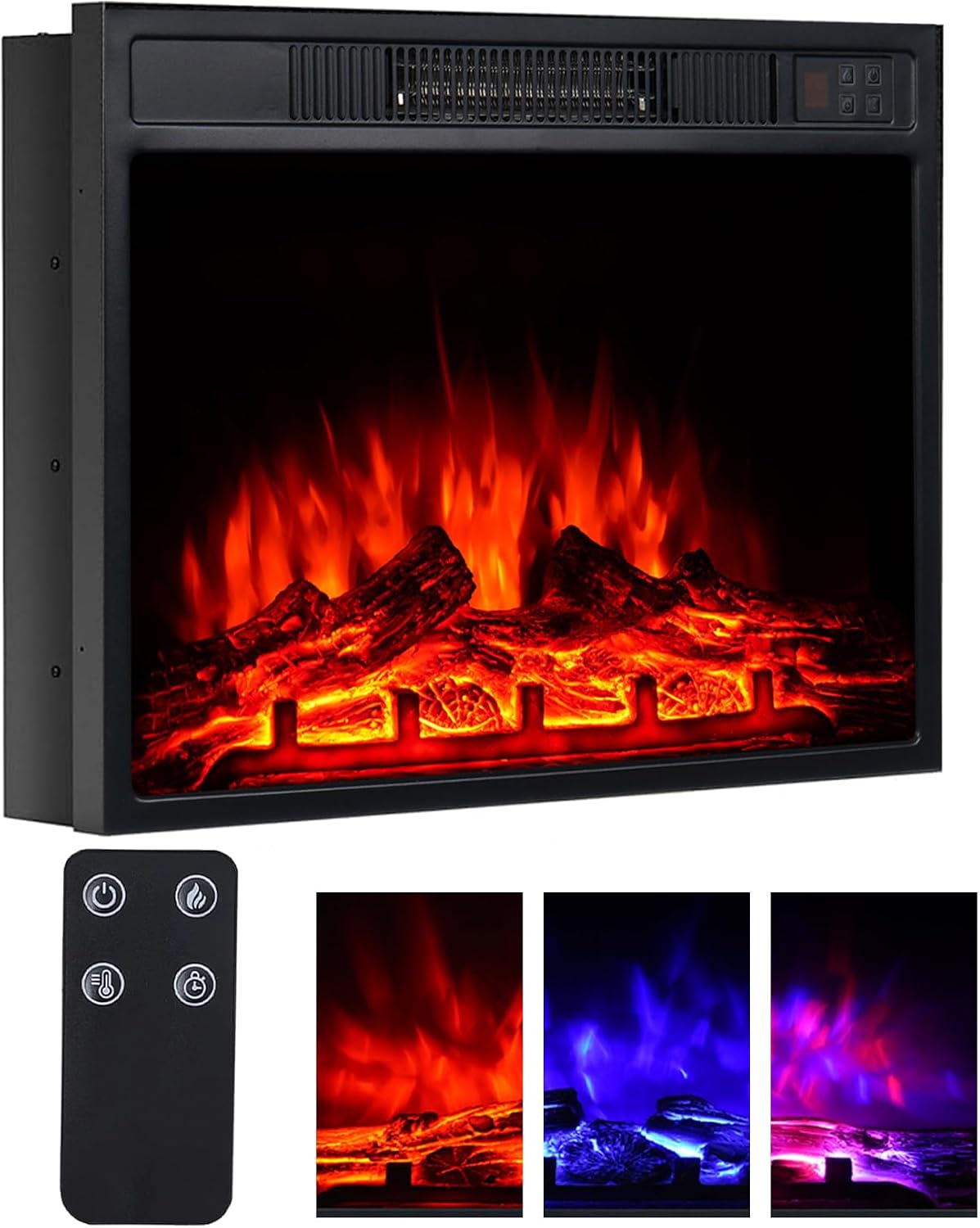 Chimenea eléctrica de 46 cm / 18in, calentador de fuego empotrado e independiente de 1800 W con 3 colores de llama y 3 niveles de brillo, protección