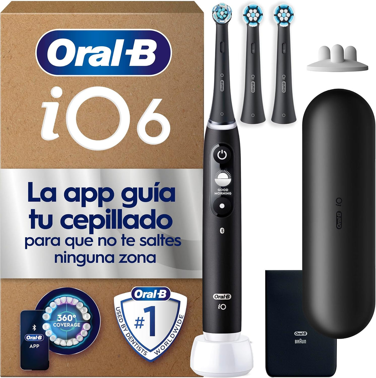 Oral-B Cepillos de dientes eléctricos de rotación, iO 6 Cepillo de Dientes Eléctrico con 3 Cabezales Y Estuche, Negro