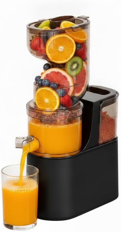Licuadoras Single Auger Exprimidor lento con 13, 5 cm de orificio de llenado extra grande para frutas y verduras enteras, fácil de limpiar, exprimidor