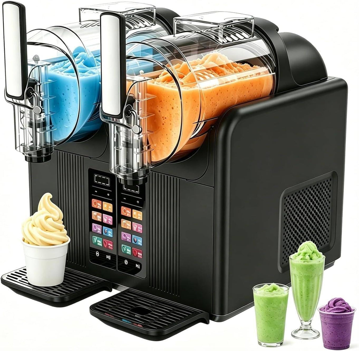 Máquinas para hacer hielo Máquina 2 en 1 para Hacer Helados y granizados, Doble depósito de 2 x 2 L, Pantalla táctil, 7 programas preestablecidos, no