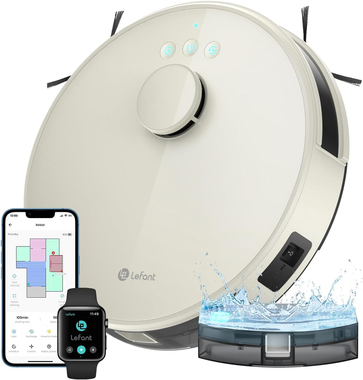 Robot aspirador Lefant, M1 Robot Aspirador y Fregasuelos con mapeo, 5500Pa, 200 Min, Navegación Láser con dToF, Limpieza Personalizada, Zona Prohibida