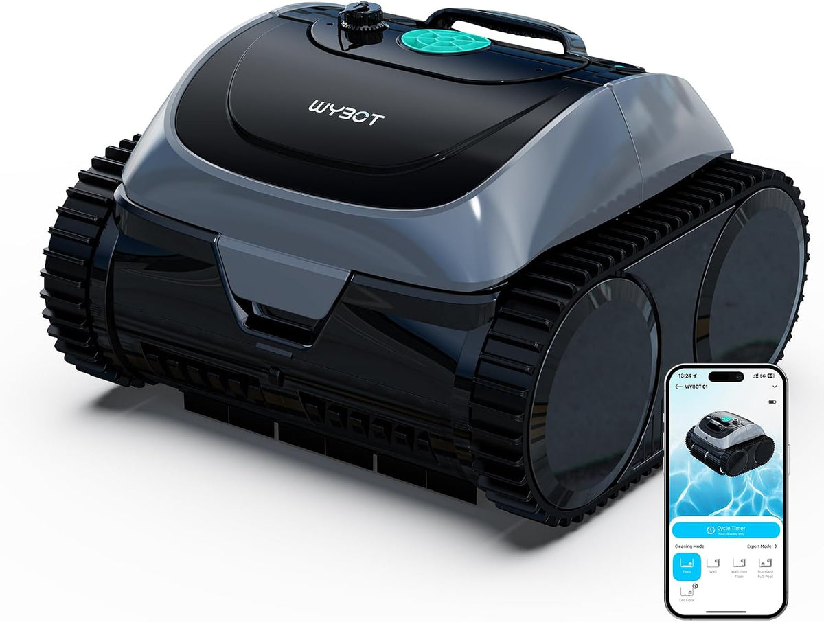 Limpiafondos automático de WYBOT, C1 Robot Piscina 155min Batería, 155m² Suelo Paredes Línea de Agua
