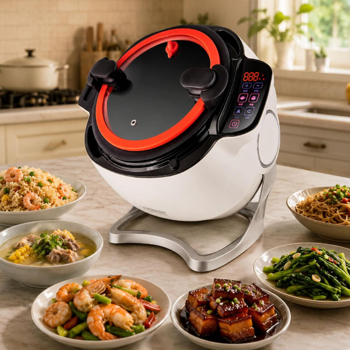 ErShangMao Minipicadora, Robot Salteador Automático, Procesador De Alimentos Comercial, Máquina De Cocina Automática, Wok Giratorio De 360° De 6 L Y