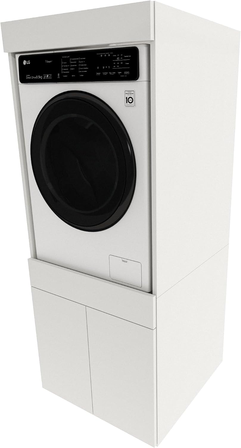 möbelkap Armarios de suelo, Armario para Lavadora con cajón, Armario Superior de Dos Puertas en Blanco, 63×162×67 cm, Mueble para baño y lavadero