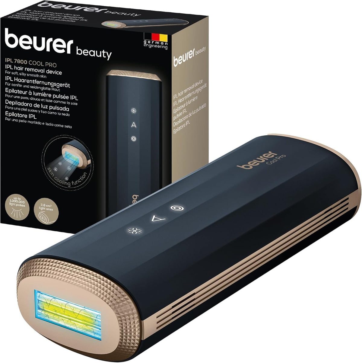 Beurer Sistemas de depilación de luz pulsada, IPL 7800 PRO Depiladora con tecnología de enfriamiento, 5 niveles de intensidad, hasta 1 millón de