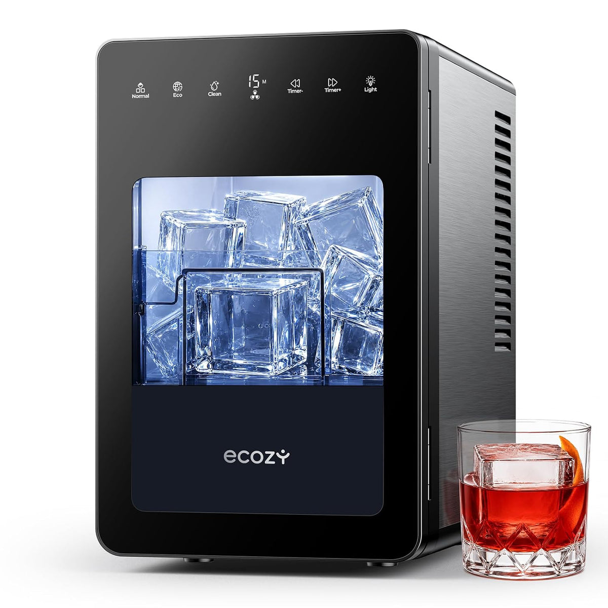 ecozy Máquinas para hacer hielo, 50mm Máquina de Hielo con Cubos Transparentes, 24 Horas Temporizador