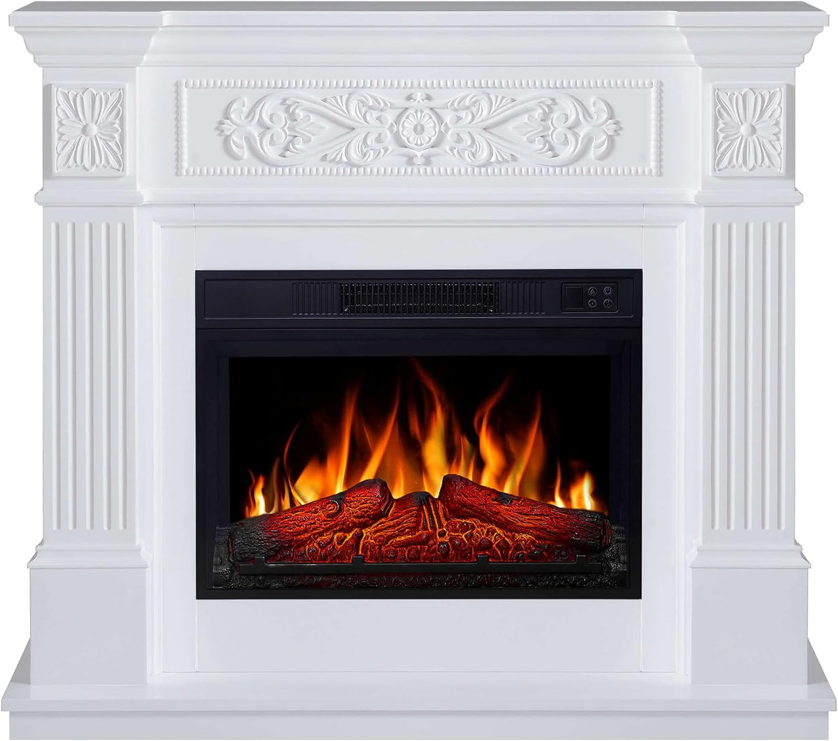 ArtiFlame Chimenea eléctrica, TOSCANA AF23S LED BLANCO con sonido, 12 modos de calefacción, temporizador, efecto de llama real, 3 niveles de brillo