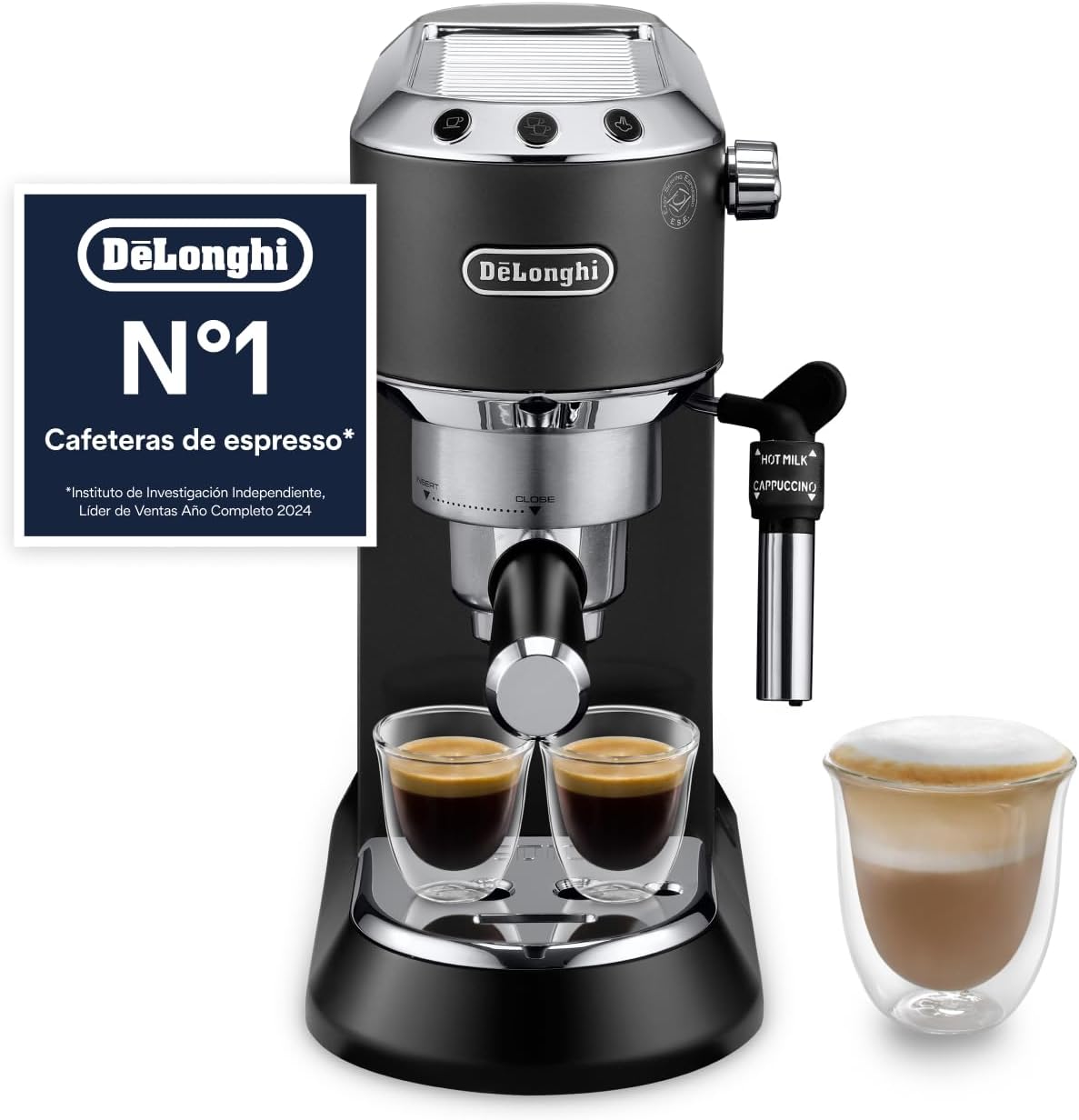 Cafetera automática De'Longhi Dedica Style, Perfetto Cafetera Espresso Manual Compacta, Espumador de Leche Manual para Espresso y Cappuccino