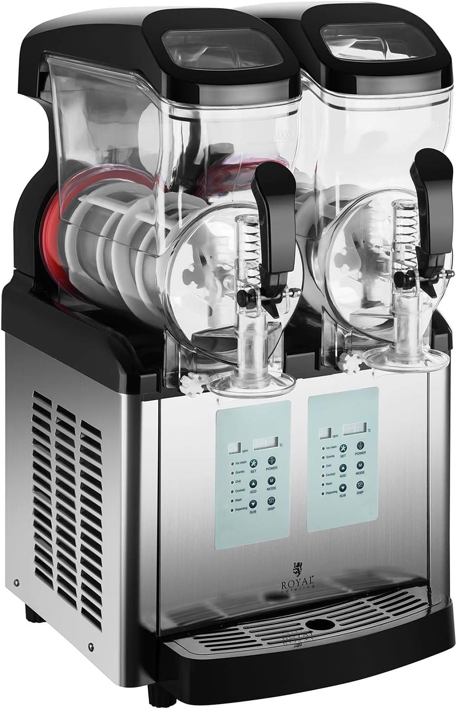 6ICE de Royal Catering, picadores de hielo, Máquina Para Granizada Slush Helado RCSL 2/ (2 x 8 L, 450 W, 7 ~ +7 °C, Moderna pantalla de control LED