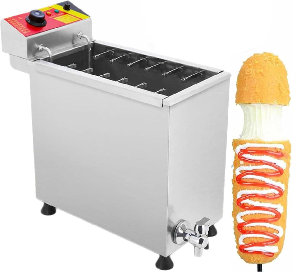 Genérico Freidora, Máquina para Perritos Calientes y Freidora Eléctrica de Palitos con Queso, 25 L con 12 Ganchos, Temperatura Ajustable, Salchichas y
