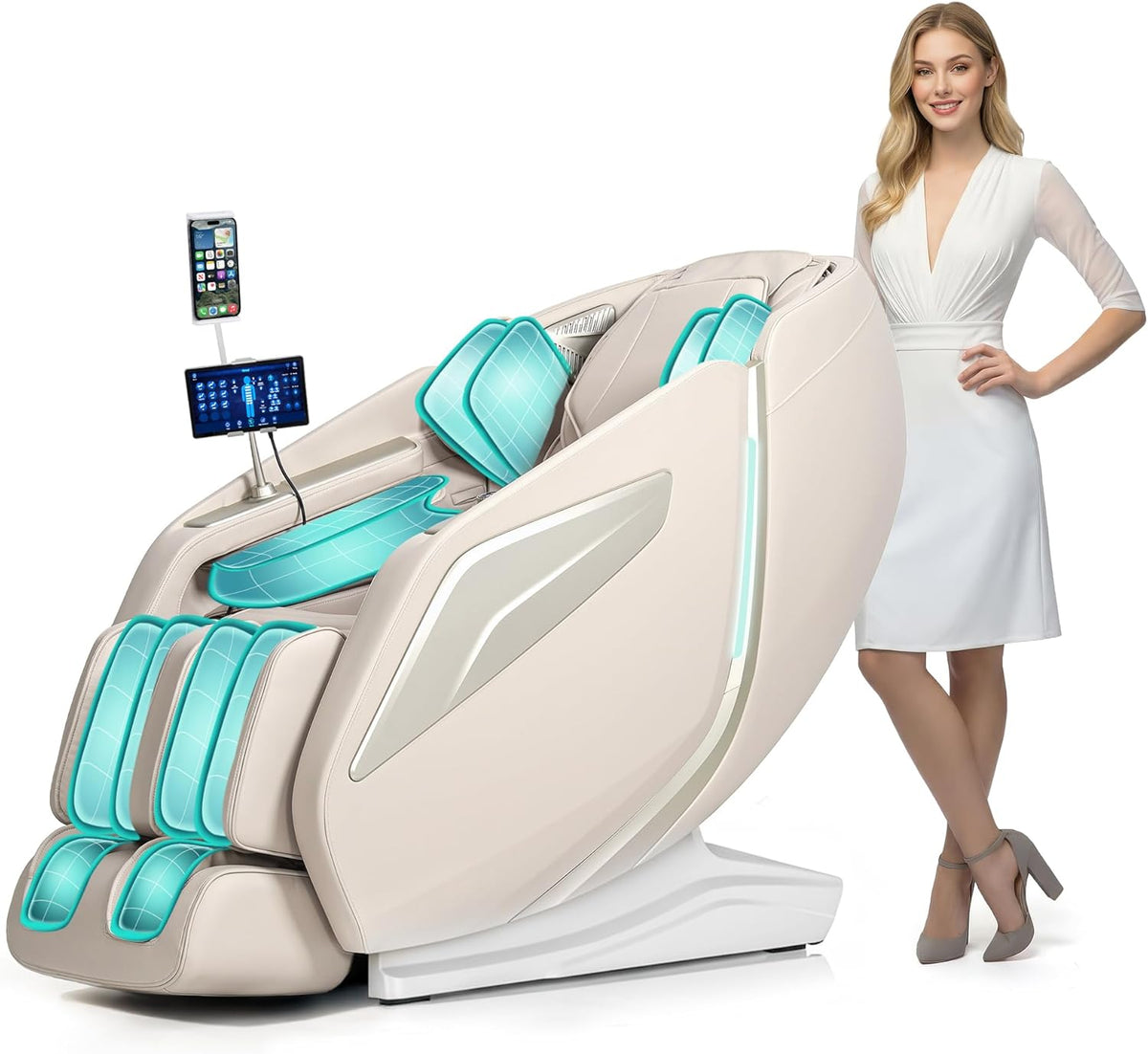 Sillones y asientos de masaje eléctrico HealthRelife, Sillón de Masaje Corporal Completo con escaneo Corporal, Manos robóticas 4D, Almohada de Masaje