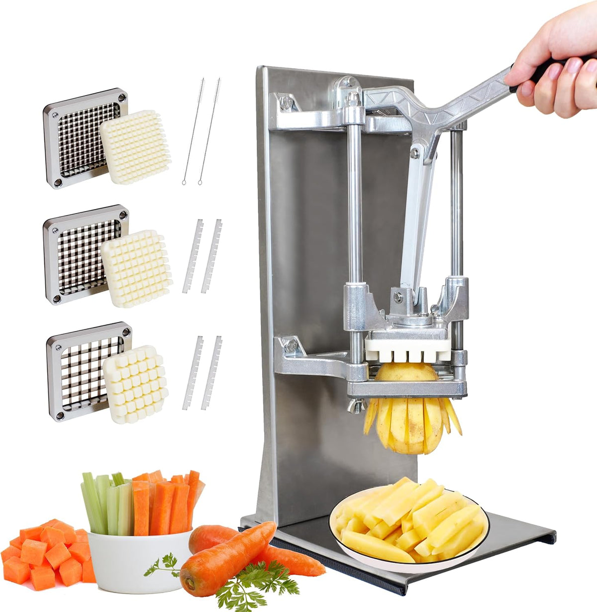 Cortadores para patatas y vegetal de Anatole, Cortador de Patatas Fritas Profesional Vertical Manual 3 Cuchillas