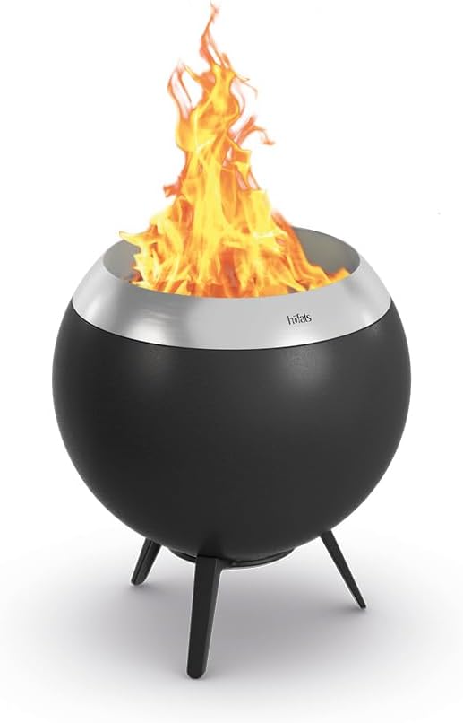 höfats Brasero, sin humo Moon 45 con base baja de acero inoxidable - Brasero esmaltado con tecnología de carburador de madera, proceso de combustión