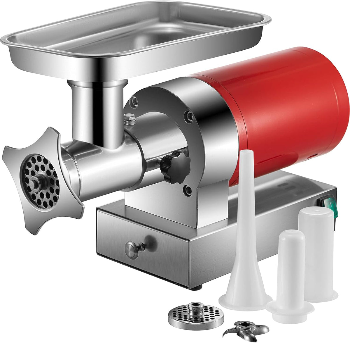 VEVOR Picadoras de carne, Picadora de Carne Eléctrica, 300 kg/Hora, 800 W, 1, 5 HP con 2 Placas de Molienda, Kit para Salchichas, Picadora de Carne