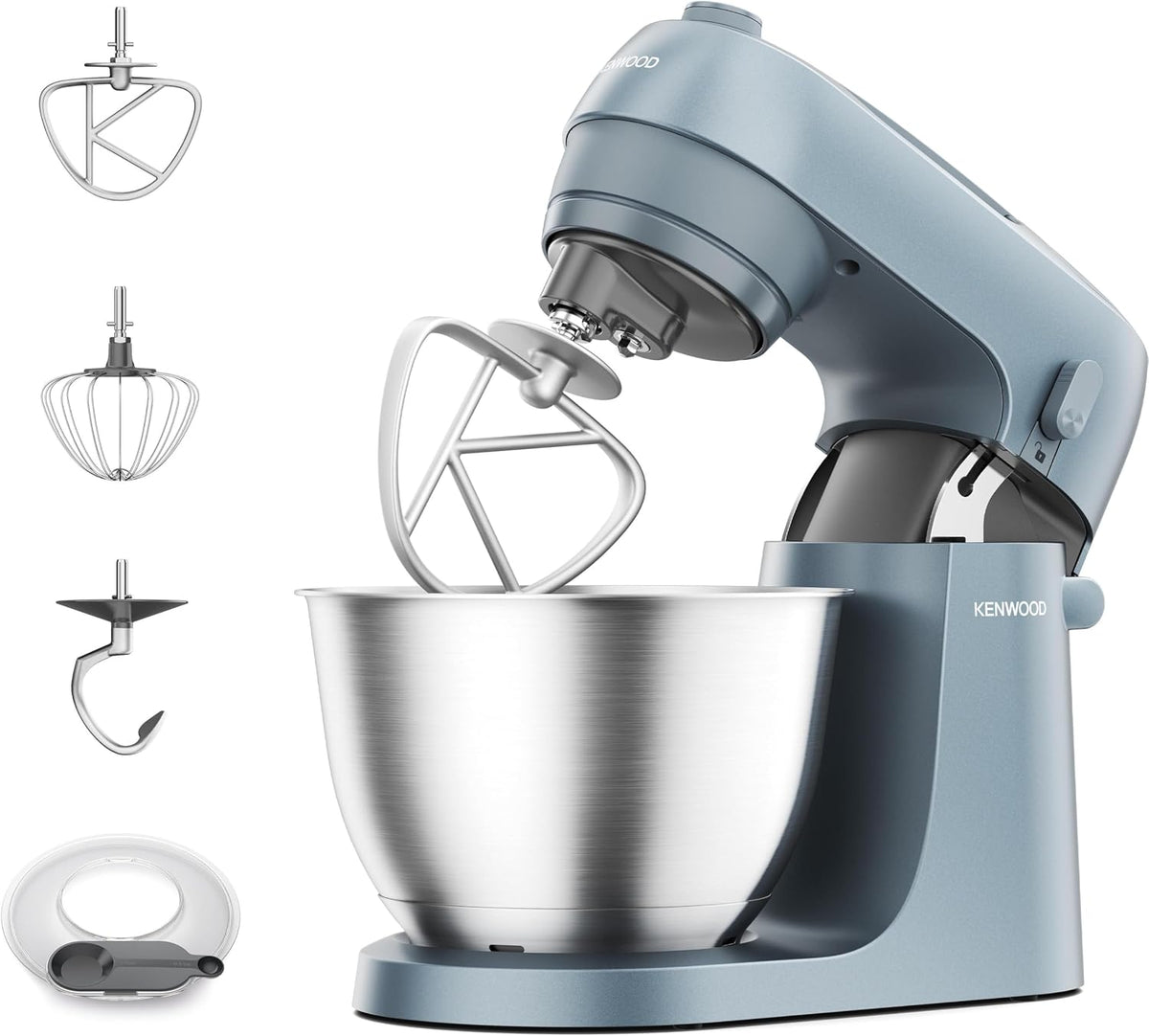 Robots de cocina Go KZM35.000GY Amasadora con Diseño Compacto y Bol de 4L, 3 Accesorios para Mezclar, 6 Velocidades, 30 cm de Alto y Asa para